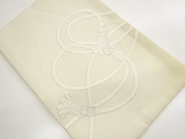 未使用品　絽組紐模様刺繍開き名古屋帯(額縁仕立て)